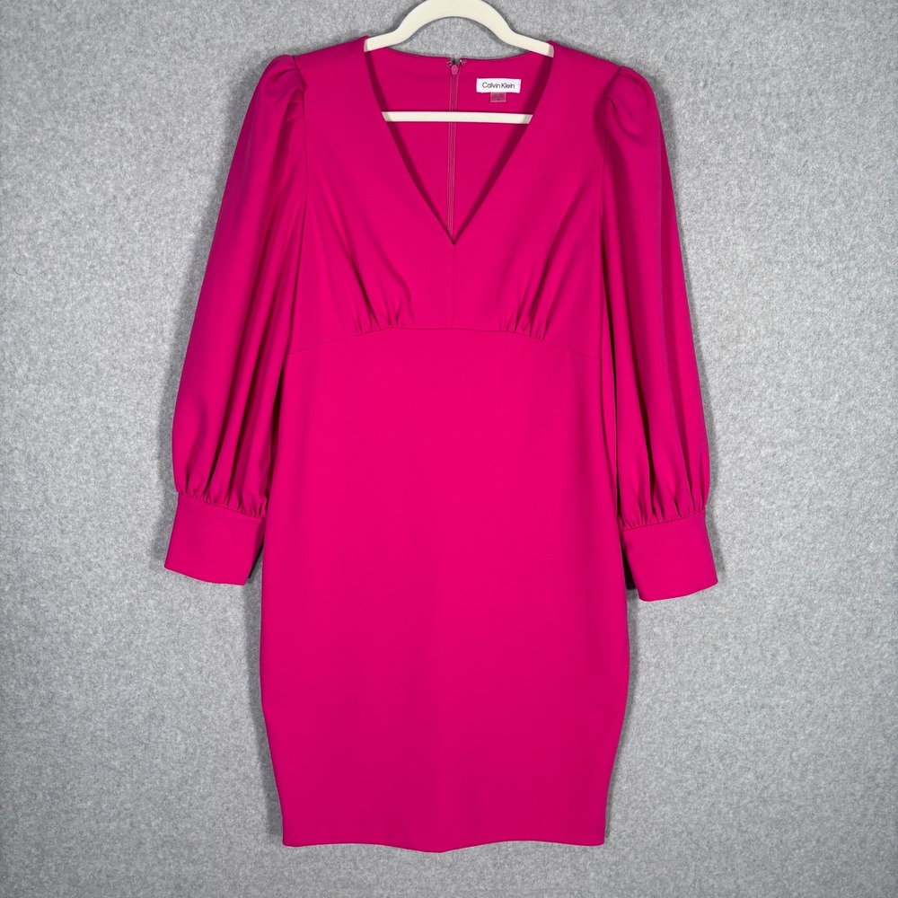 Calvin Klein Pencil Dress 12 Hot Pink Puff Scuba Crepe Glam Coquette Maximalist